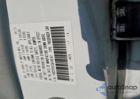 2012 Honda Accord Exl z USA, uszkodzony, nr VIN 1HGCP2F81CA146747